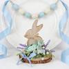 Easter Bunny Wooden Sign Desktop Bunny Ornament with Artificial Flower Spring Party Tabletop Centerpiece for Tiered Tray Home Decor