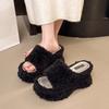 Fashion Women Wedges Platform Slippers Fur Shoes Fashion Sandals 2025 Designer New Summer High Heels Flip Flops Open Toe Slides Zapatos
