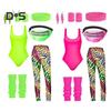 Женский спортивный костюм в стиле ретро 1980-х годов, спортивная одежда, фитнес-экипировка, аксессуары для костюмов с жилетом, леггинсы, повязка на голову, браслеты, гетры, серьги, поясная сумка