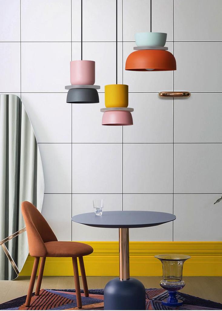 Nordic Macaron Halo Pendant Lamp - Modern Warm Lighting for Restaurants, Bars, and Bedrooms