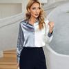 European & American Women's Color Block Silk Imitation Long Sleeve Shirt - Autumn/Winter Collection