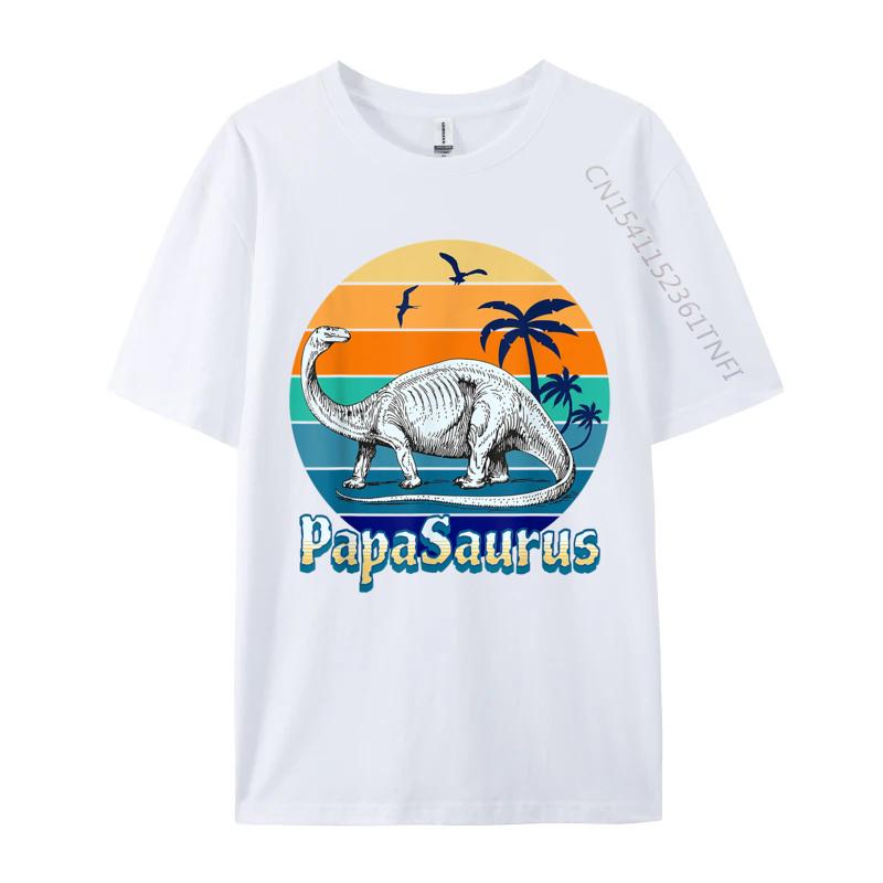 Papasaurus Dad Daddy Papa TShirts Vintage Beach Sunset Cartoon Printed T Shirts Street T Shirts 2024 New