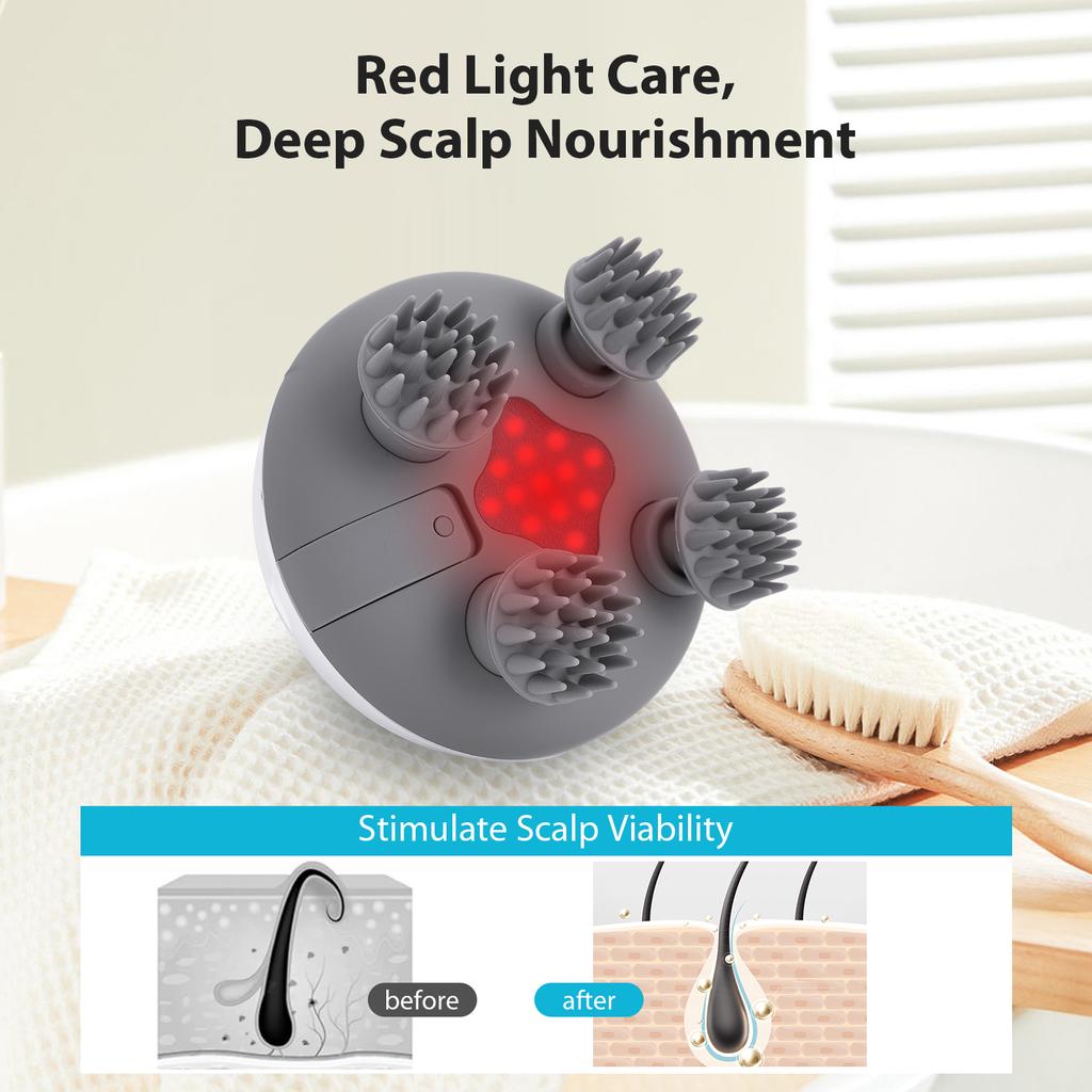 Electric Scalp Massager with 8 Silicone Massage Heads Portable Head Massager IPX7 Waterproof for Hair Growth Stress Relax