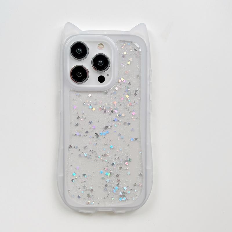Glitter Clear Cat Ear Design Phone Shell For iPhone 15 Pro Max 14 Plus 13 12 Pro 11 Luxury Matte Silicone Shockproof Soft Case Cover