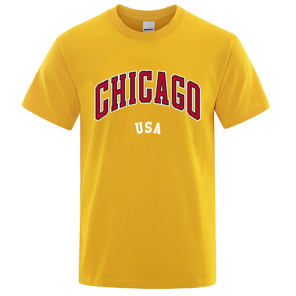 Футболки с принтом «Chicago Usa City Street Letter Printing» для мужчин и женщин, хлопковая рубашка, свободные дышащие футболки, модные футболки с круглым вырезом и свободным вырезом