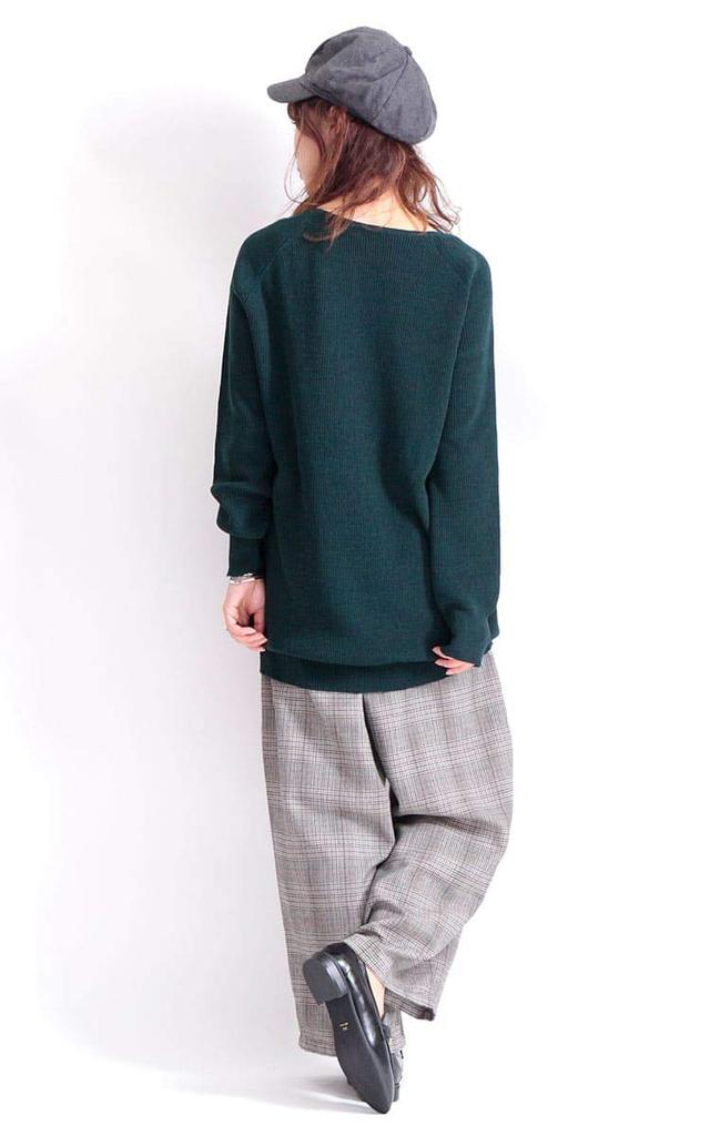 Gold Japan Plus Size Knit Long Long Green Women's Top, V-Neck, Sleeves, suri-3211, 5L,