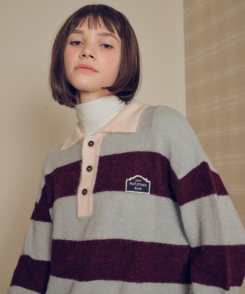 MELLY&ROSE Sunset Wide Stripe Polo Knit (310254)_Mint
