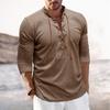 Men's Shirts Long Sleeved Lace Up V Neck Casual Blouse Spring Summer Thin Front Tees Tops Breathable Men Clothing