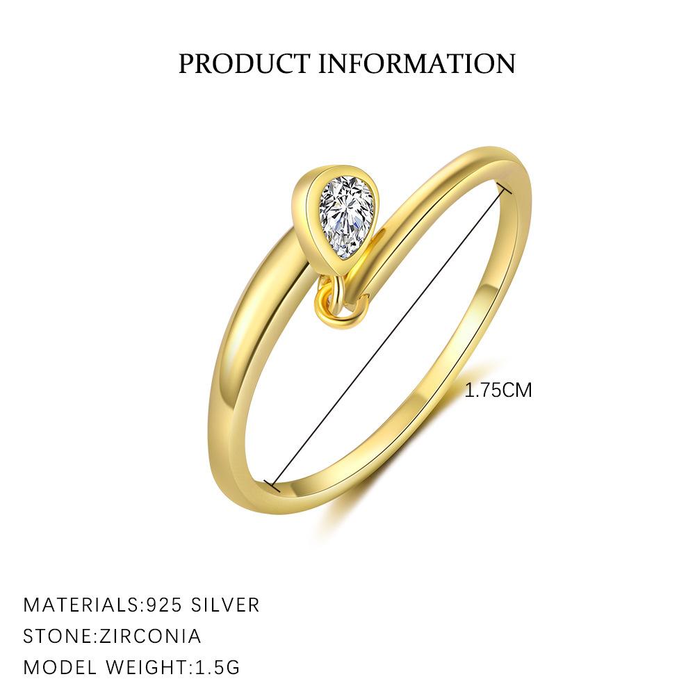 925 Sterling Silver Geometric Water Droplet Zircon Open Ring for Women Fashionable Exquisite Jewelry Gifts