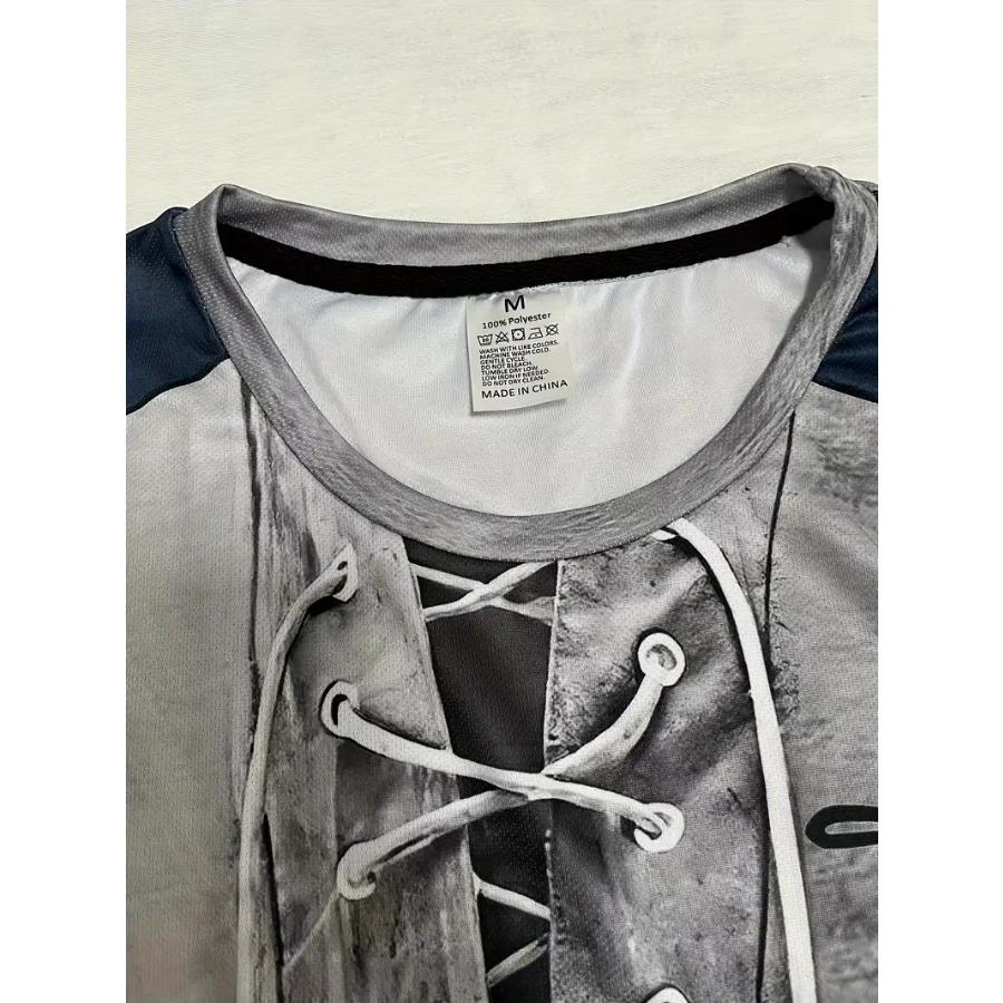 Летняя повседневная спортивная рубашка с коротким рукавом для мужчин - круглый вырез, слегка эластичная, полиэстер, принт, машинная стирка футболки