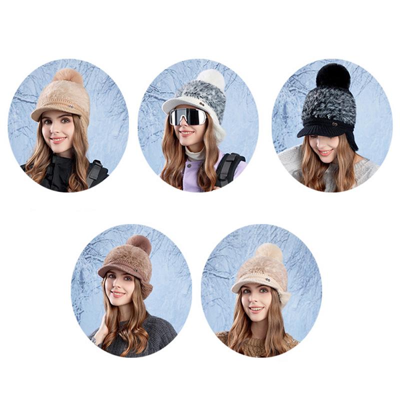 Мягкая бейсболка для защиты ушей, женская зимняя теплая вязаная шерстяная кепка для защиты от холода