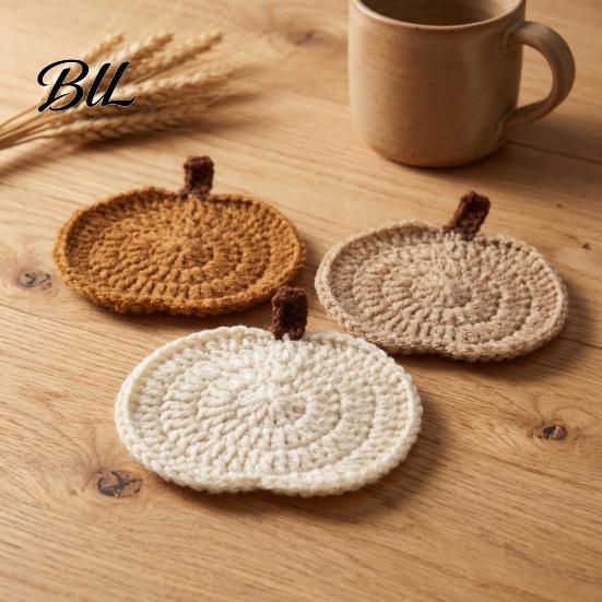 Coffee Table Mats Handmade Crochet Pumpkin Coasters, Soft Polyester Mats, Decorative Fall Coasters Autumn Themed Farmhouse Dining Accessories
