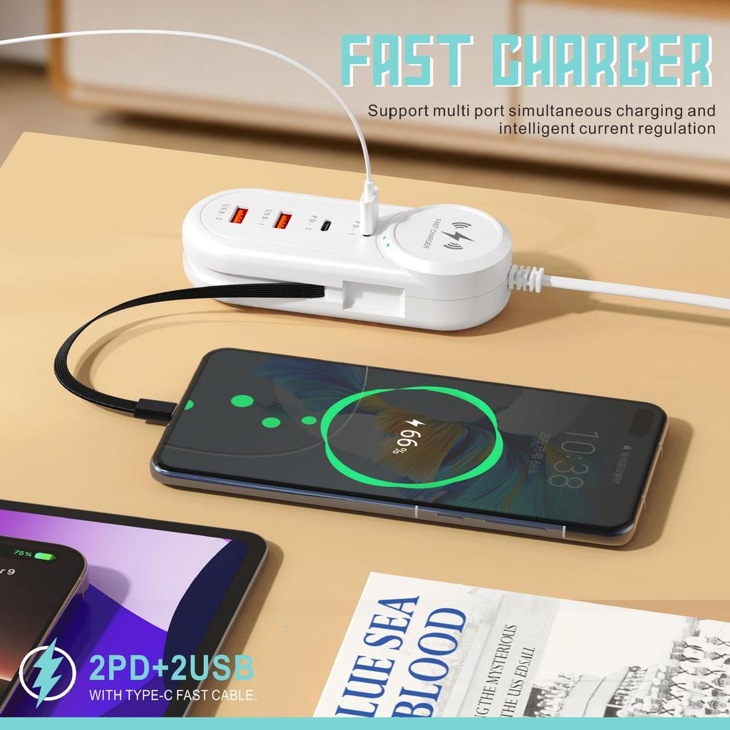 Многопортовое зарядное устройство Android с двойным USB и Type-C удлинителем