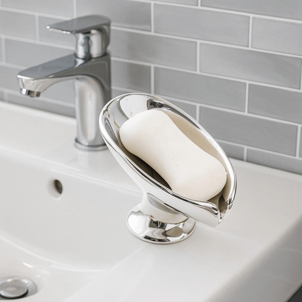 Leaf Shape Self Draining Soap Holder Ceramic Bathroom Storage Holder Elegant Soap Rack Washbasin