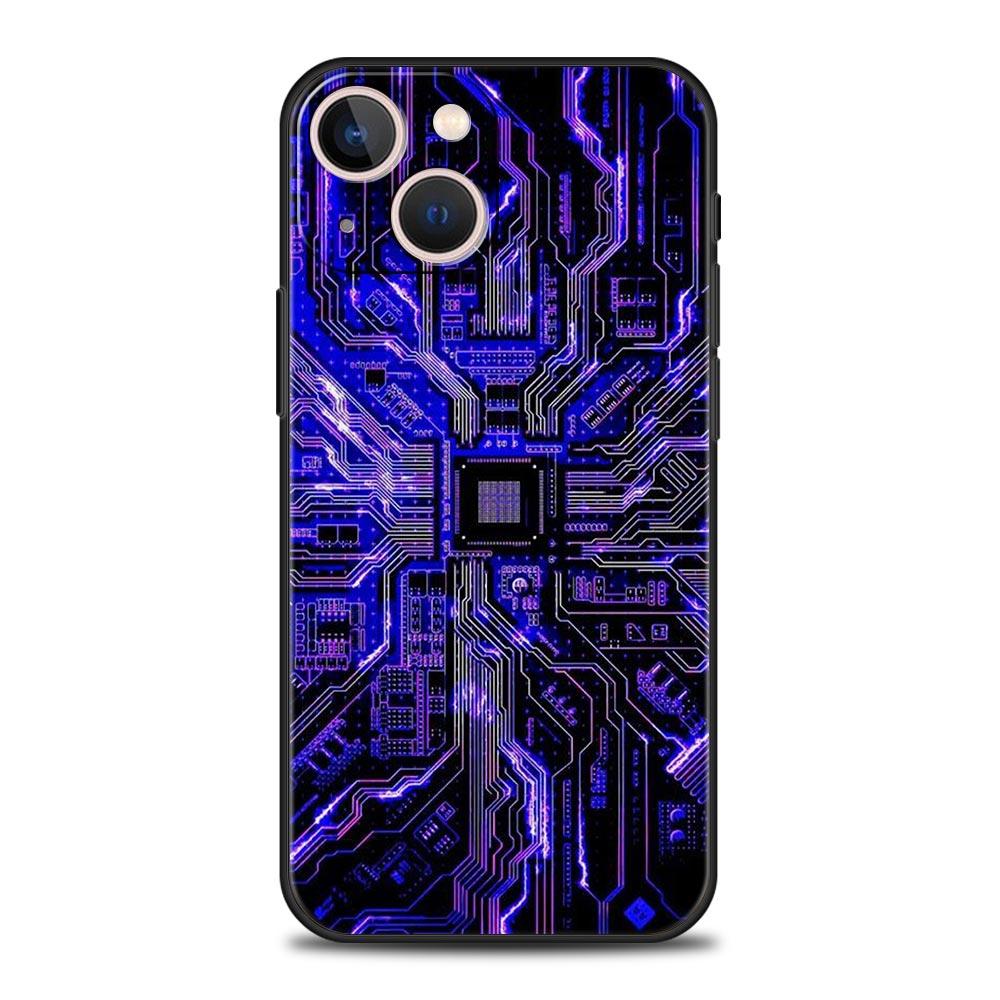 Luxury Phone Case For iPhone 11 12 13 15 14 Pro Max X XR XS 7 8 Plus SE 2020 Soft Cover Funda Inside Motherboard Circuit Board