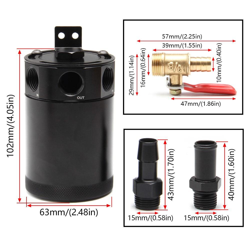 Универсальный автомобильный 3-портовый маслоуловитель, бак-сепаратор, 1 выход, 2 входа, с дыхательным фильтром и комплектом фильтров для слива масла