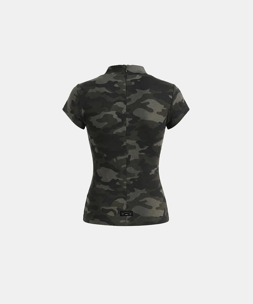 BADBLOOD Viper Logo Mock-Neck Cap Sleeve - Black Camo