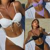 2024 European & American Solid Color Lace-up Split Swimsuit Bikini