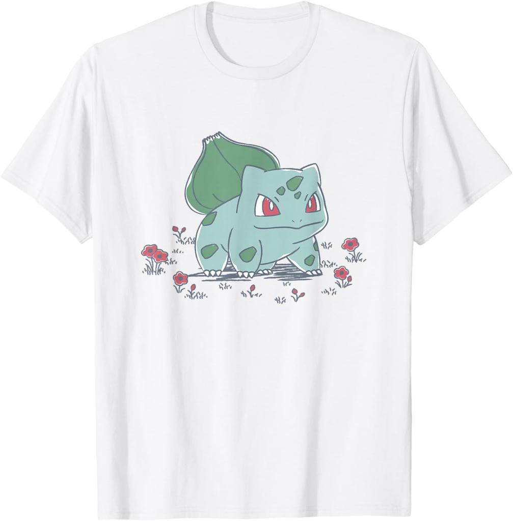 Pokémon Bulbasaur Standing in Flower Garden Retro Sketch T-Shirt S-4XL Unisex