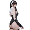 Erotic Sexy Anime Nun Uniform Cosplay Women PU Leather Transparent Hollow Bodysuit Gothic Sister Maid Costume Halloween Jumpsuit
