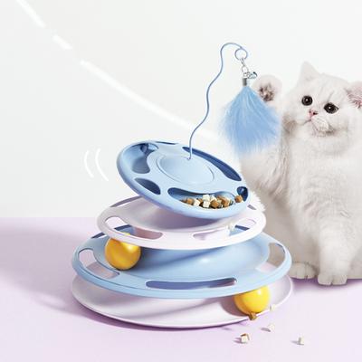 Cat Teaser Четырехслойная пластиковая дорожка с перьями Съемная игрушка для кошек Self Hi Turntable