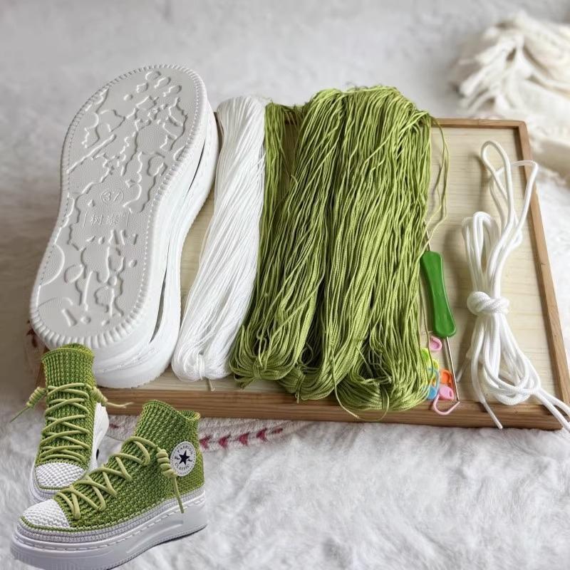 Сплетенные вручную летние крючковые подошвы с противоударными резиновыми подошвами + полые линии, связанные вручную тапочки, короткие ботинки, обувь своими руками, вязаный крючком материал