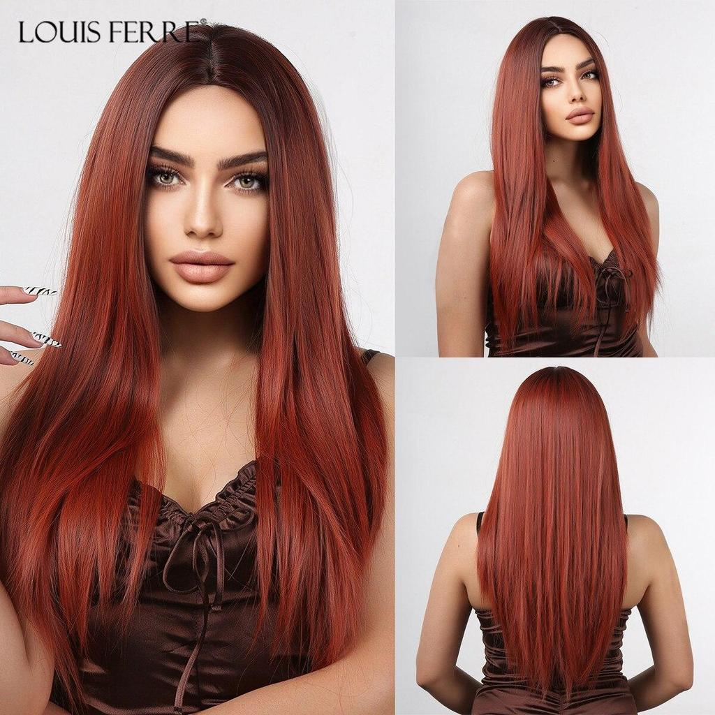 LOUIS FERRE Светлые золотистые синтетические парики для белых женщин, длинный прямой парик с челкой, термостойкие натуральные волосы для косплея Daiy