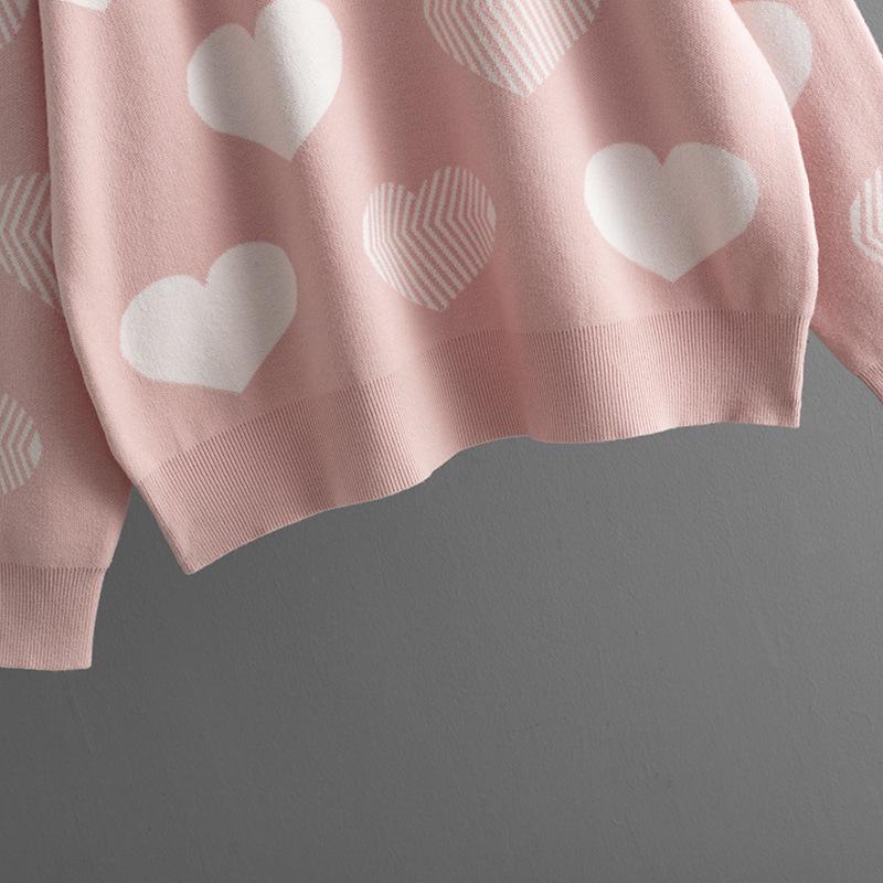 2024 Autumn/Winter Women's Plus Size Heart Jacquard Knit Pullover Sweater