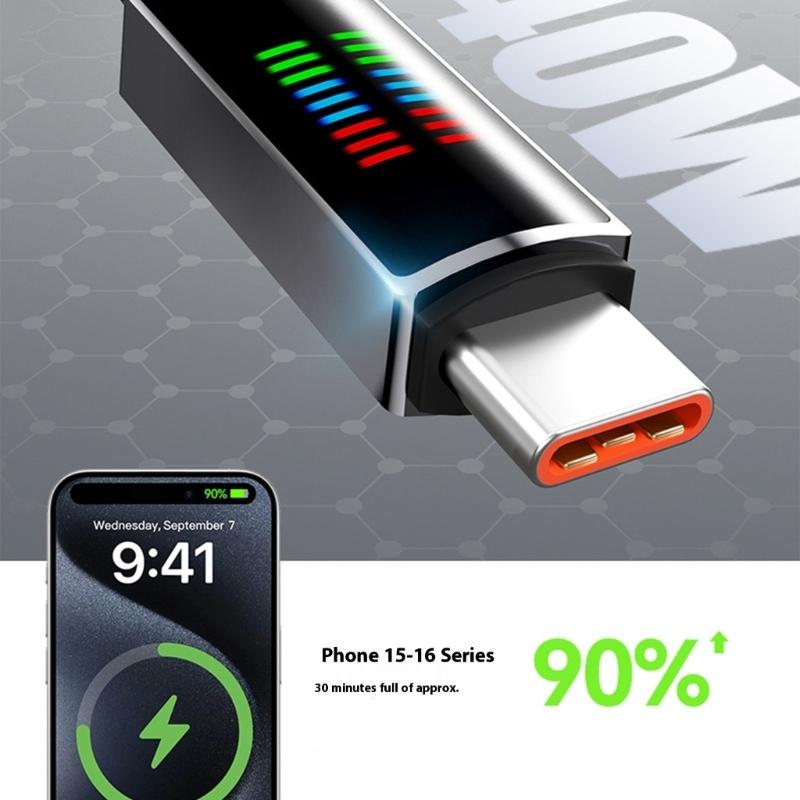 Кабель для быстрой зарядки 240 Вт, двойной порт USB-C PD, динамический интеллектуальный светодиодный индикатор питания, конструкция из цинкового сплава