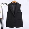Women Vest Sleeveless Double Buttons Western Style Slim Fit Cardigan Suit Coat Pure Color Deep V Neck Formal Business Style Lady Waistcoat