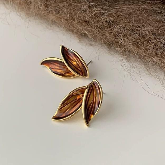 Роскошные Коричневые Серьги с Листьями для Женщин - Шикарные и Универсальные Осенне-Зимние Украшения.