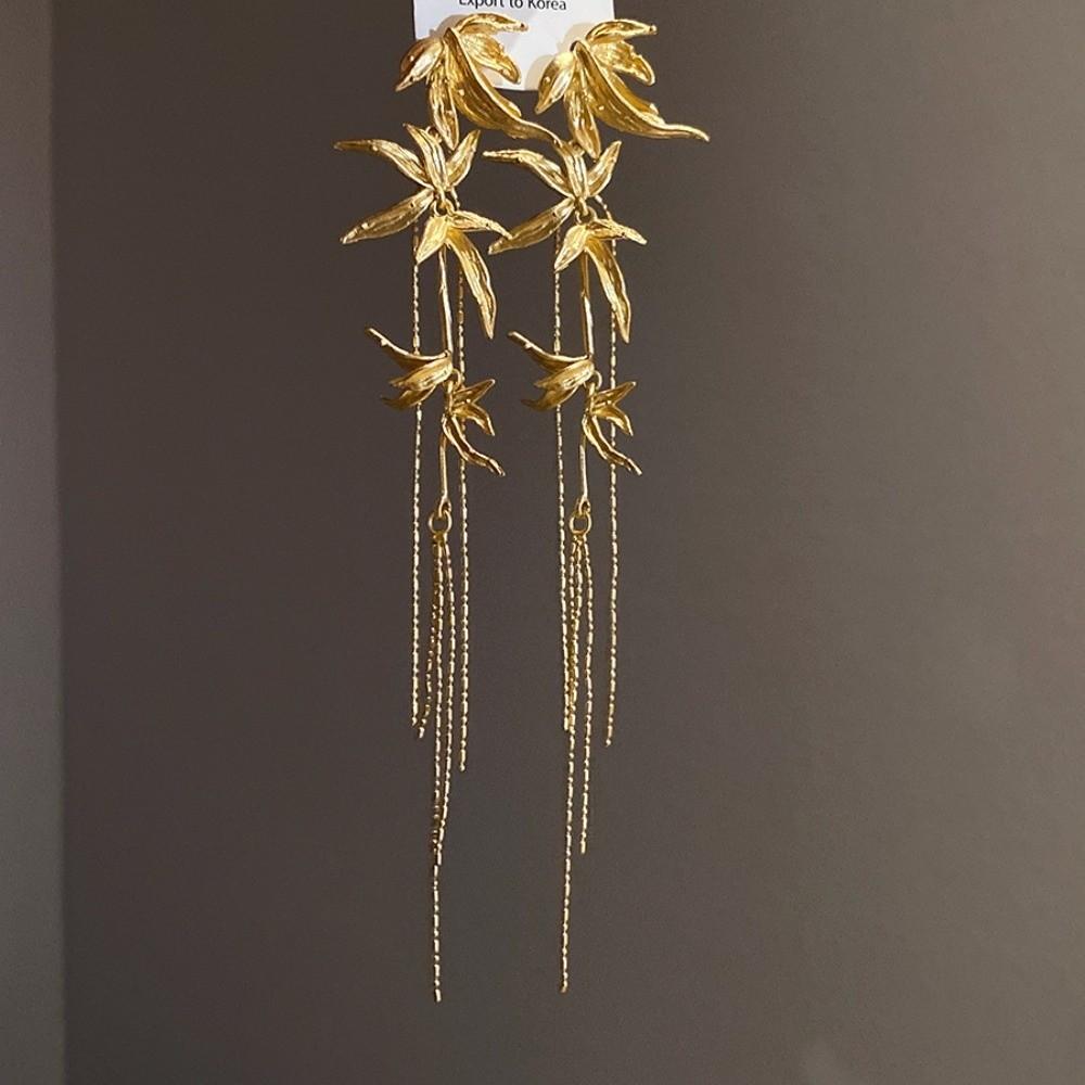 Chinese Ancient Style Long Tassel Dangle Earrings Zinc Zinc Alloy Ear Jewelry Bamboo Leaf Earrings Women