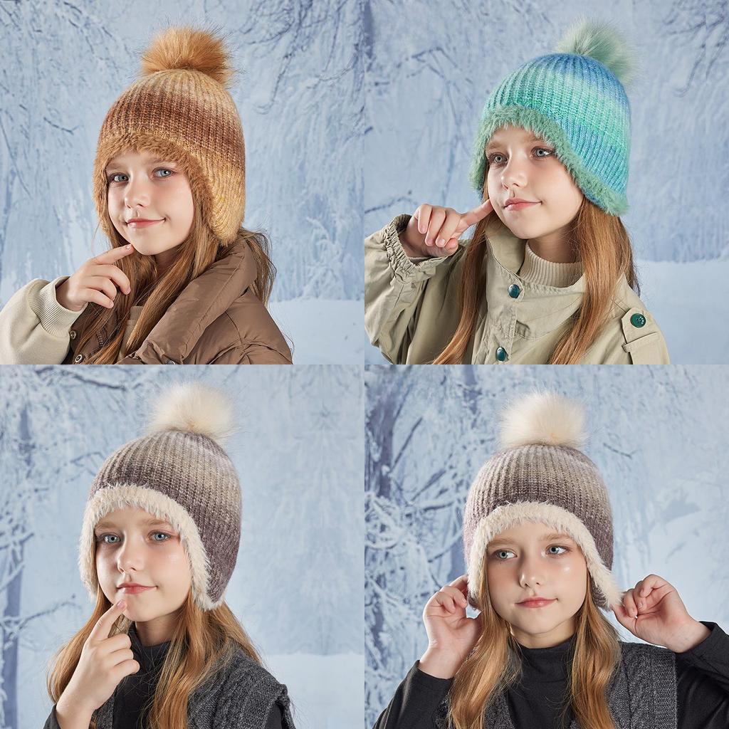 Детская вязаная шапка с защитой для ушей для зимнего уличного тепла и стиля