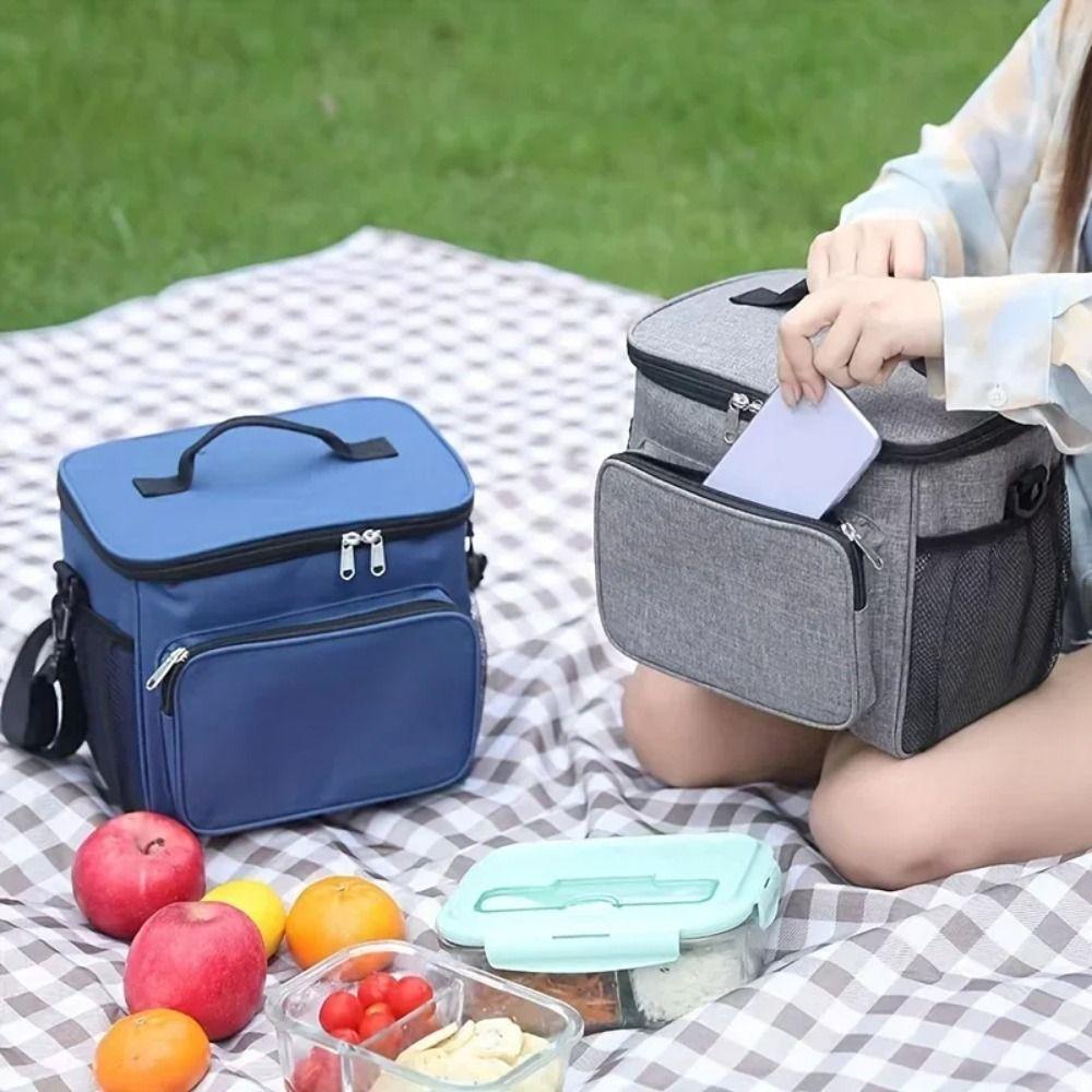 Solid Color Insulated Lunch Bag Large Capacity Food Warm Thermal Bag Tote Square Bag Travel