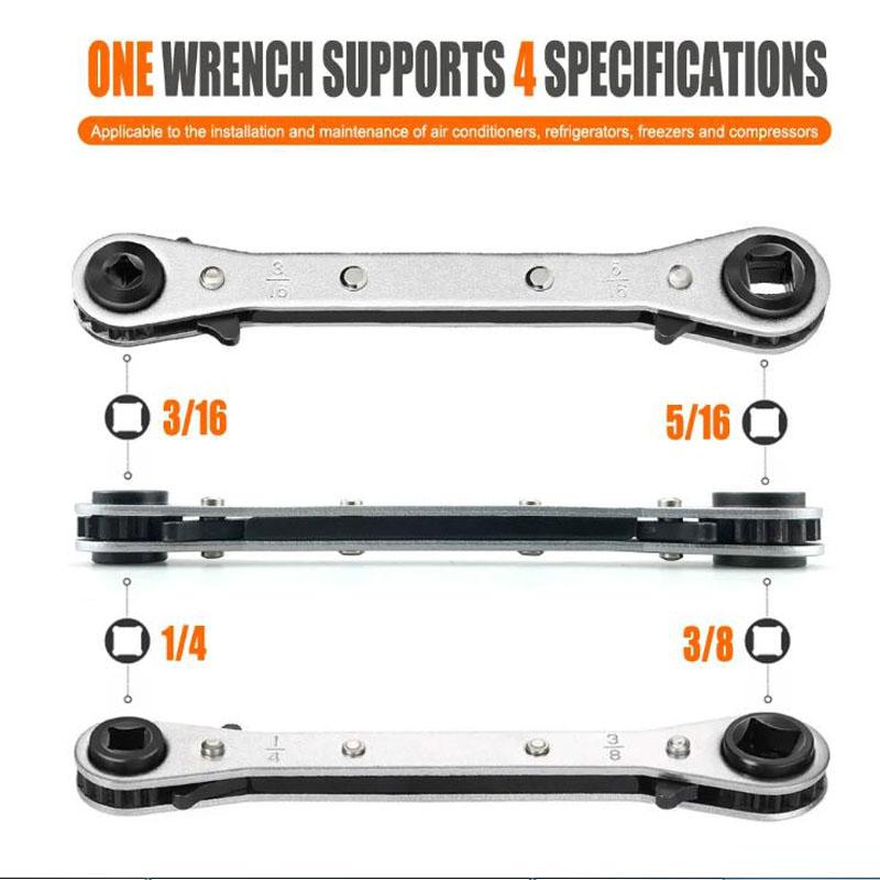 Двусторонний храповый ключ для холодильных клапанов Профессиональный инструмент для кондиционирования и холодильного оборудования 1/4 3/8 3/16 5/16 дюйма