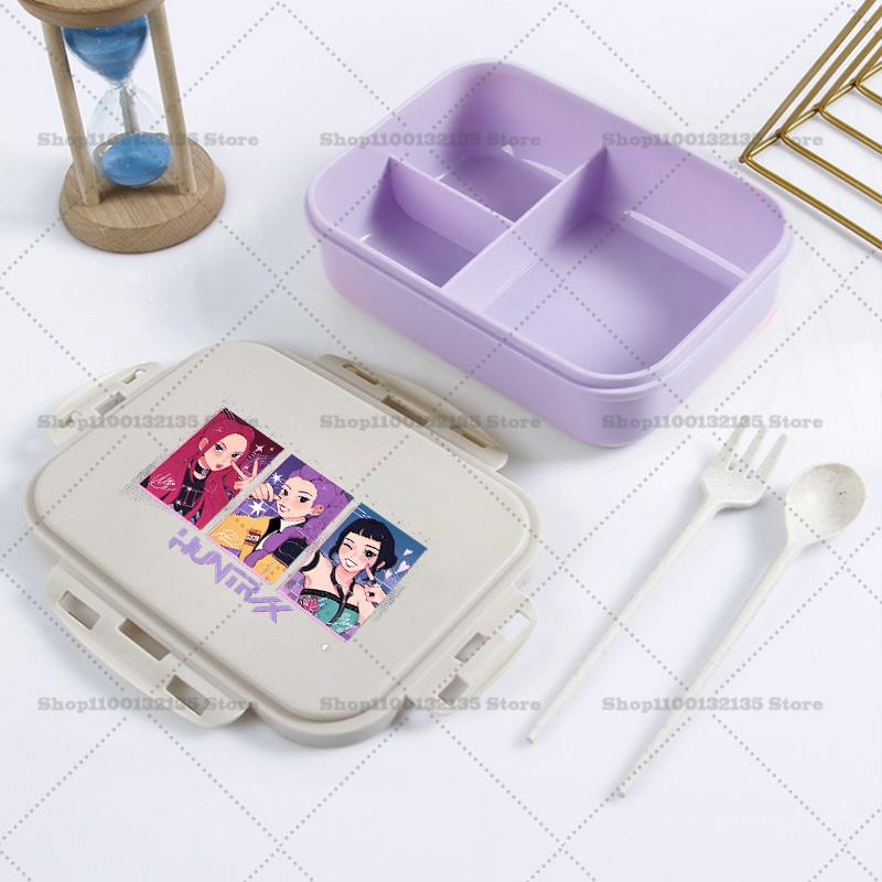 Kpop Demon Hunter Bento Lunch Box Kawaii Girl Portable Bento Boxs Student Hermetic Food Crisper Single Layer Capacity Kids Gift