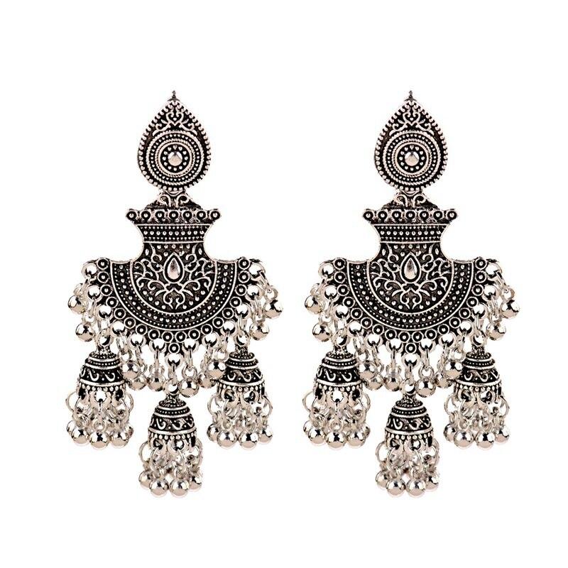 Новые этнические винтажные женские геометрические турецкие серьги Jhumka индийские украшения золотые серьги с кисточками в виде колокольчиков турецкие украшения