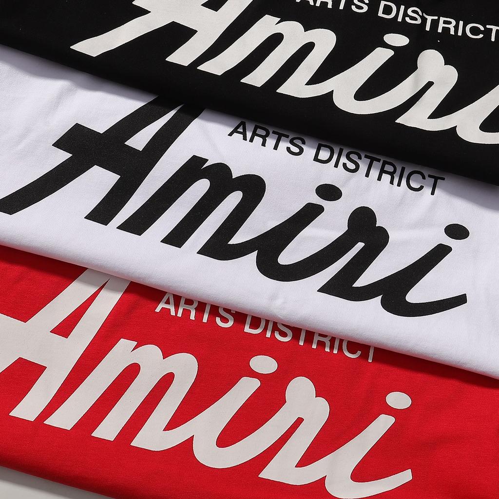 990 Amiri 2025 Summer New Men's and Women's Loose High Quality Cotton Plus Size T-shirt Couple T-Shirt Simple Logo Printing