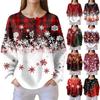 Women's Fashionable Casual Christmas Print V-Neck Long-Sleeved Button-Down Blouse