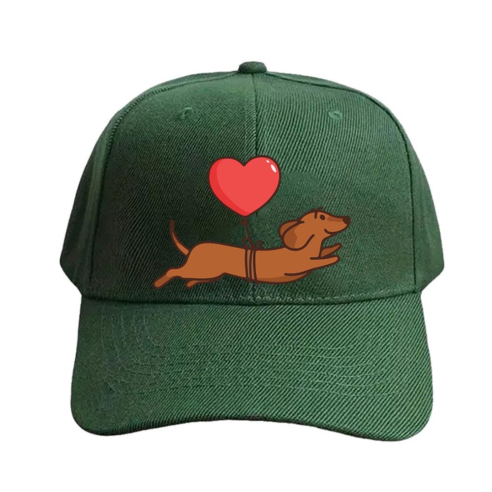Cute dachshund dog with balloon Cap Summer Woman Man Baseball Cap Adjustable with Curved Brim Duckbill Cap Protection Sun Hats