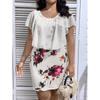 Women's Summer Chiffon Round Neck Mesh Printed Plus Size Slim Mid Length Dress
