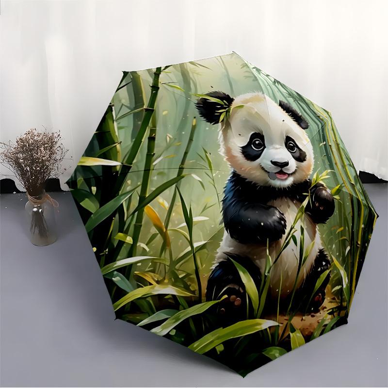 1pc Panda Forest Auto-Fold Umbrella with One-Touch Open/Close - 8 Reinforced Ribs for Windproof Stability, yy251118126