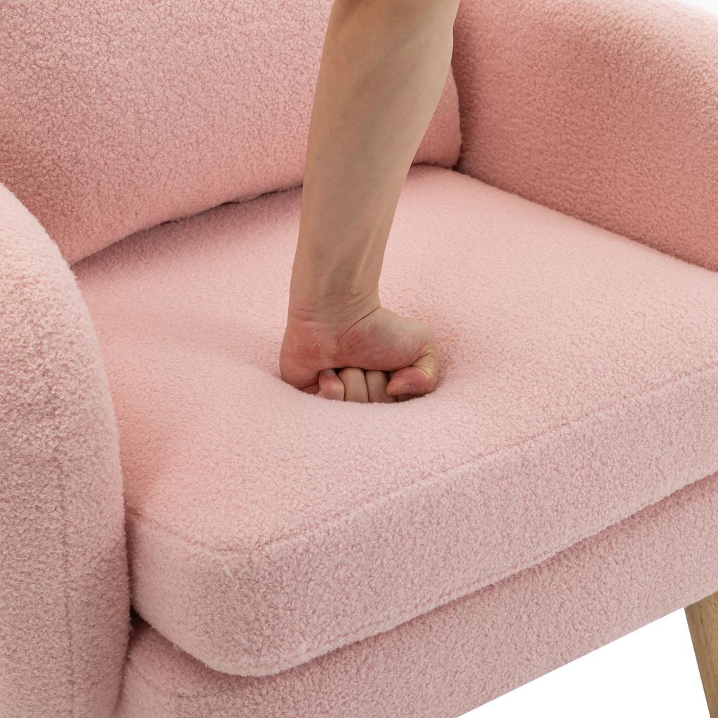 Modern, simple teddy velvet armchair with cushion, extra thick cushion, single sofa armchair, upholstered, leisure chair, solid wood leg chair