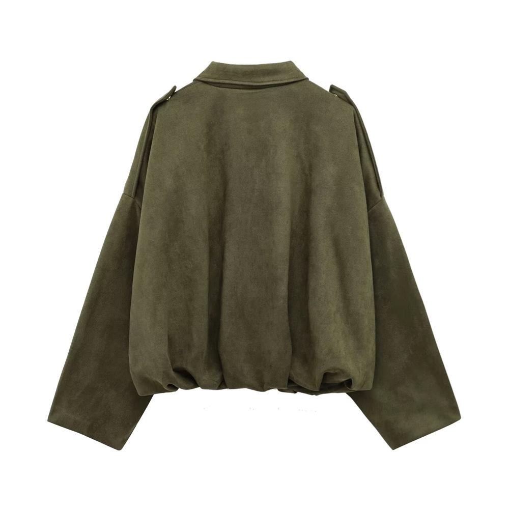 2025 Spring/Summer Women's Suede Loose Turn-Down Collar Jacket