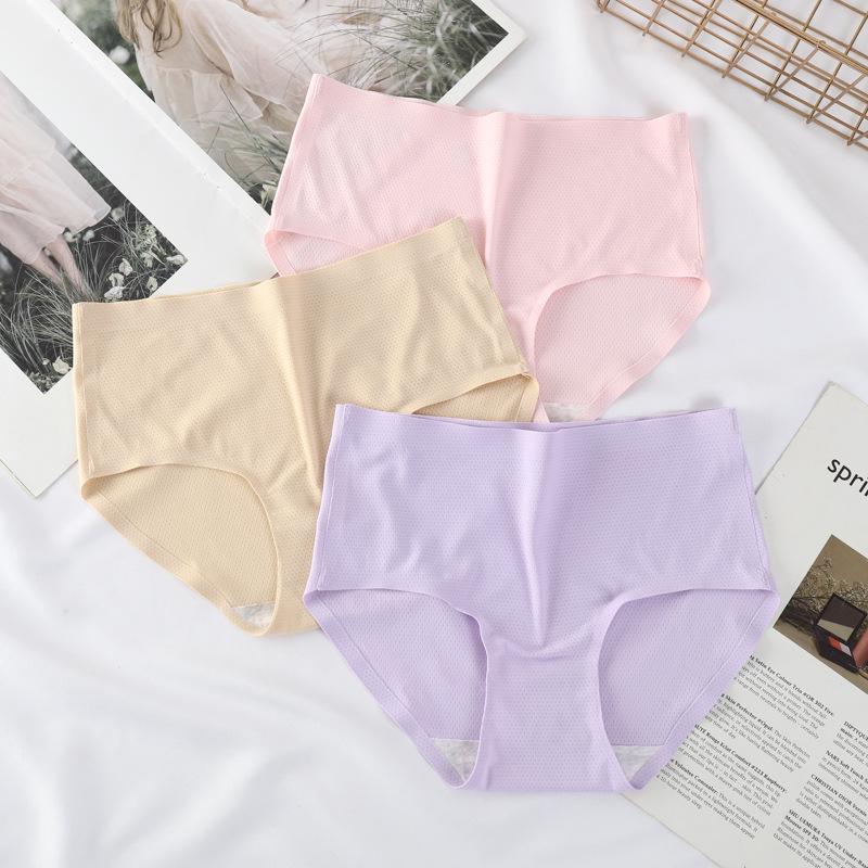 Женские бесшовные трусы-слипы средней посадки из ледяного шелка с дышащими отверстиями и хлопковой ластовицей