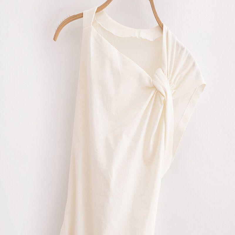 Fashion Style 2024 Autumn New Women's Clothing Elegant Knot Trim Linen Blend Mid Length Long Length Dress 8723418