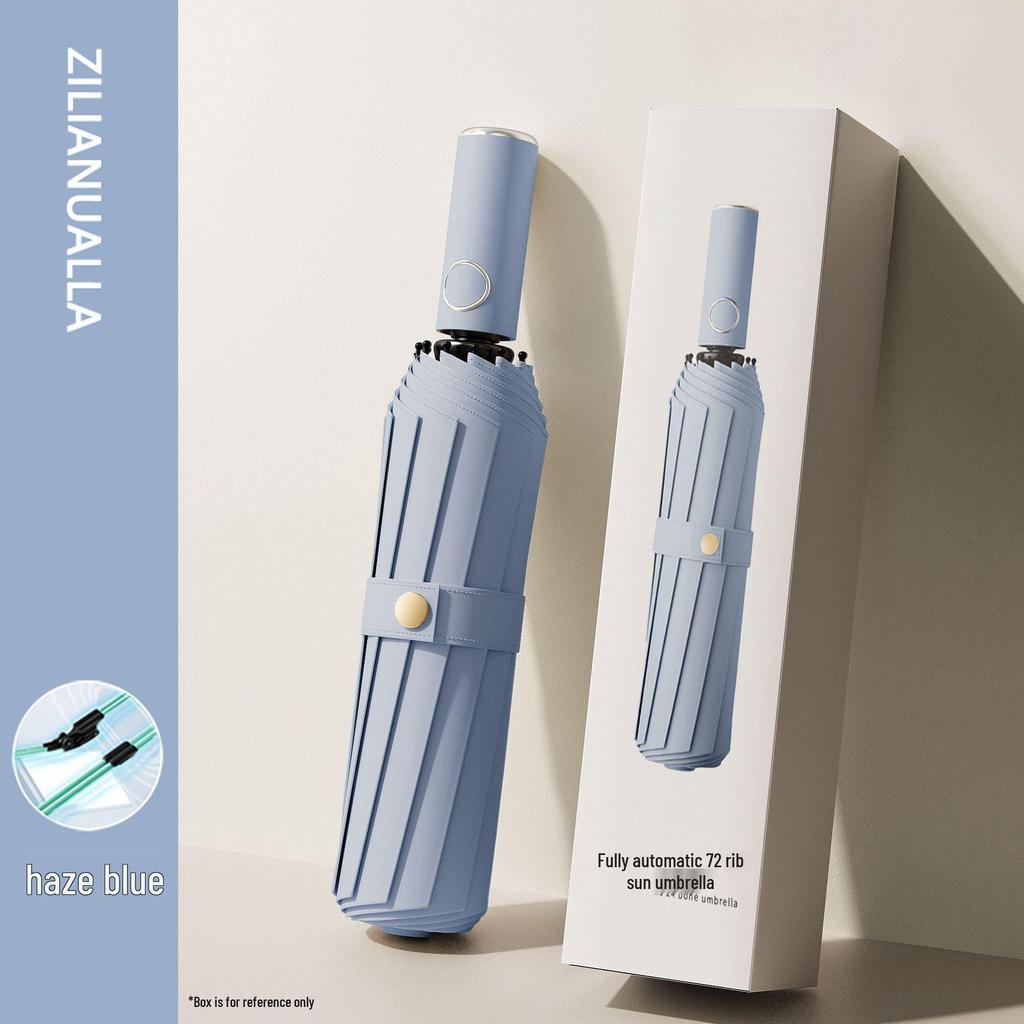 72-Rib Automatic Ring Buckle Umbrella: Portable, Reinforced, Dual-Use for Sun & Rain, Folding Hook Design for Men & Women