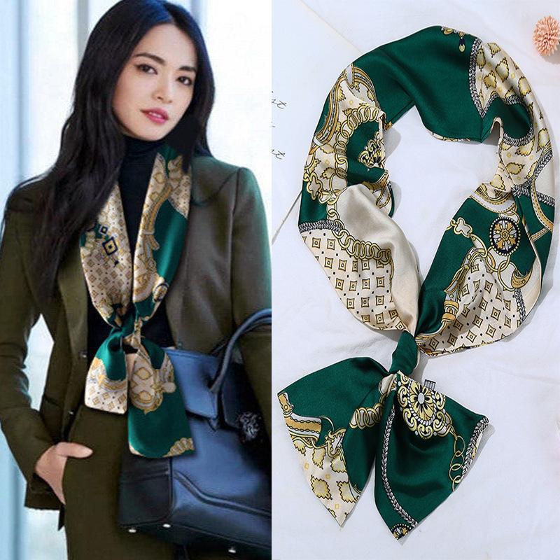 Шарф из искусственного шелка, сезонный маленький шарф, повязка на голову, длинный шарф, универсальный женский шарф с завязками