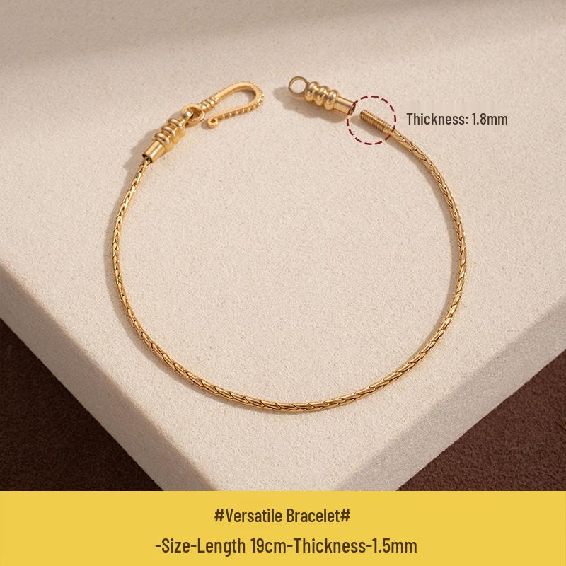Versatile Gold-Plated Copper Beaded Bracelet with Lucky Beads and Wrap-Around No-Tie Design
