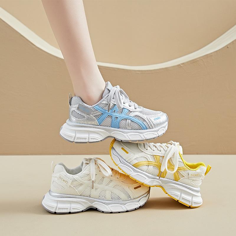 New Sneakers - Korean Casual Shoes Soft Elastic Shock-absorbing Non-slip Arch Support Breathable Mesh Thick Bottom Heightening Casual Sneakers